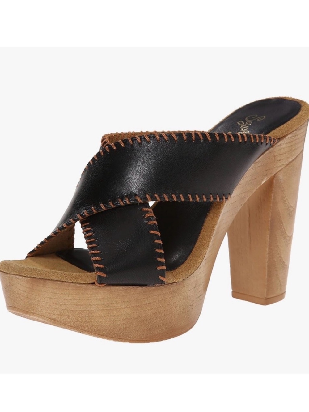 Anthropologie Seychelles Regency Black Leather Platform Mule Heels Size 8